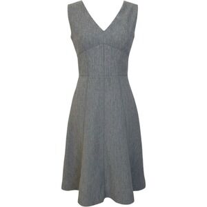 Tailored Rebecca Taylor Grey V-Neck Sleeveless A-Line linen Dress Size 2 small